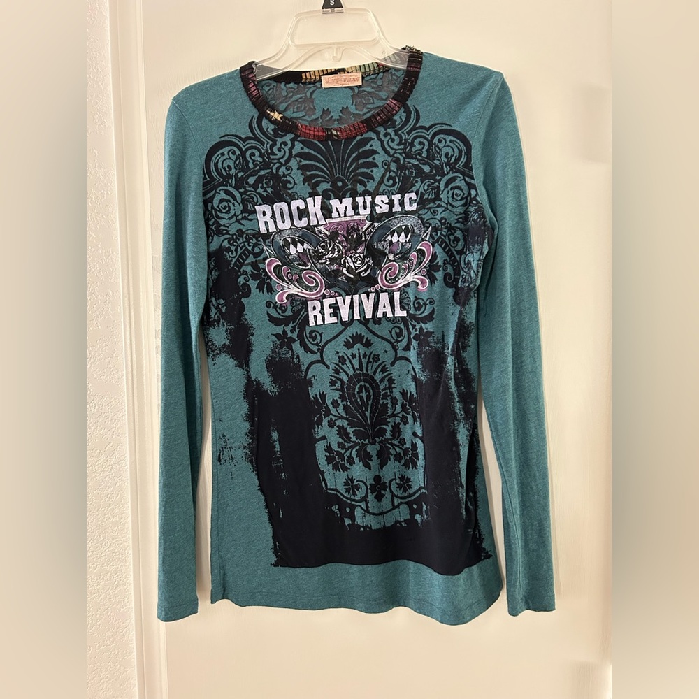Skinny Minnie Teal Graphic Long Sleeve Top